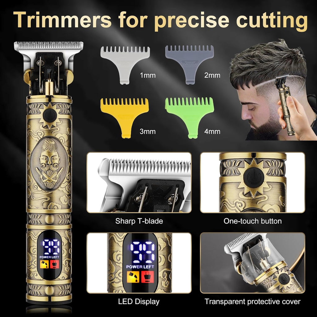 QREEYX Hair Clippers for Man T-Blade Trimmer Nose Hair Trimmer Electric Shaver Set, Professional Metal Body Barber Clippers Set for Haircut, Men's Grooming Kit with LCD Display, Ideal Gift for Him