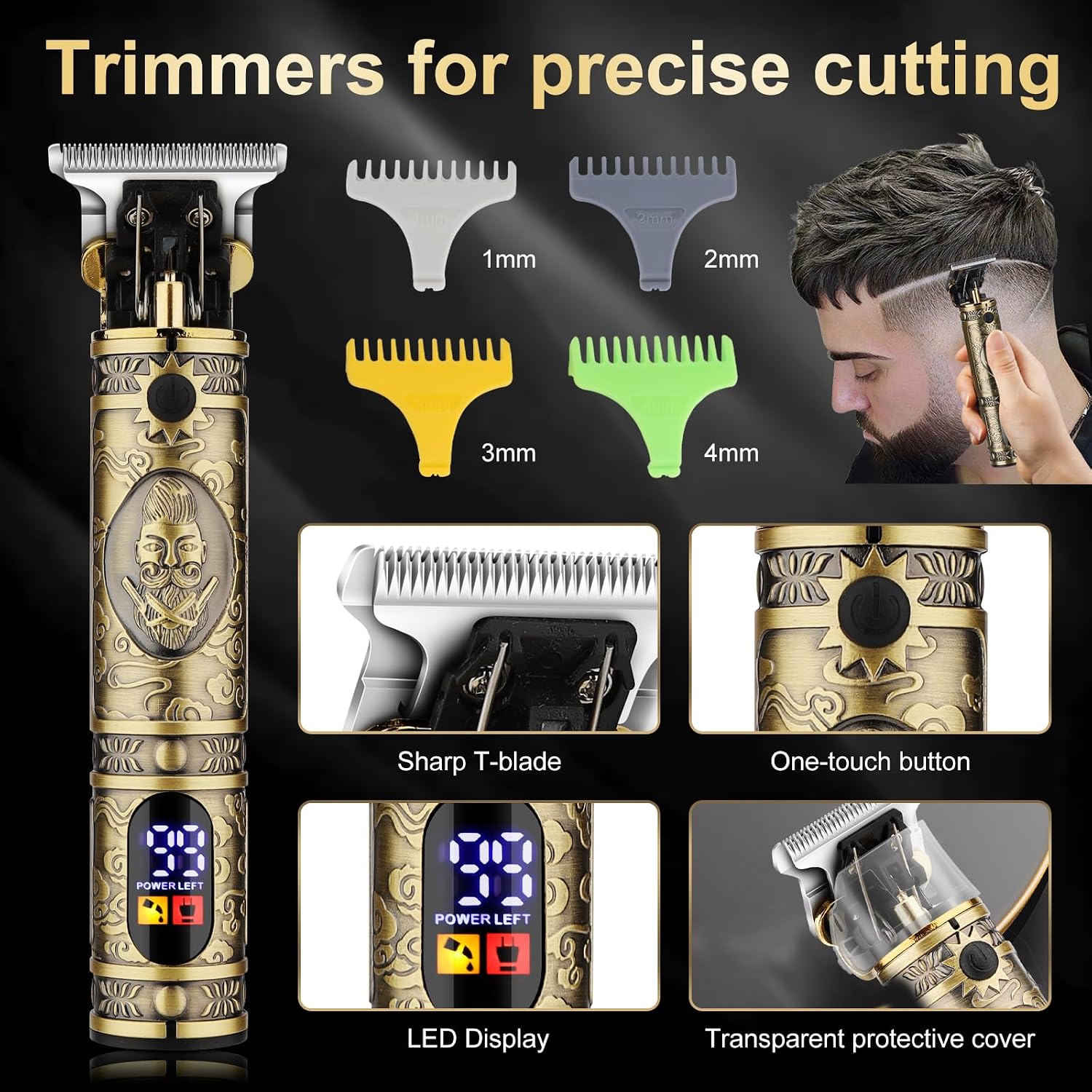QREEYX Hair Clippers for Man T-Blade Trimmer Nose Hair Trimmer Electric Shaver Set, Professional Metal Body Barber Clippers Set for Haircut, Men's Grooming Kit with LCD Display, Ideal Gift for Him