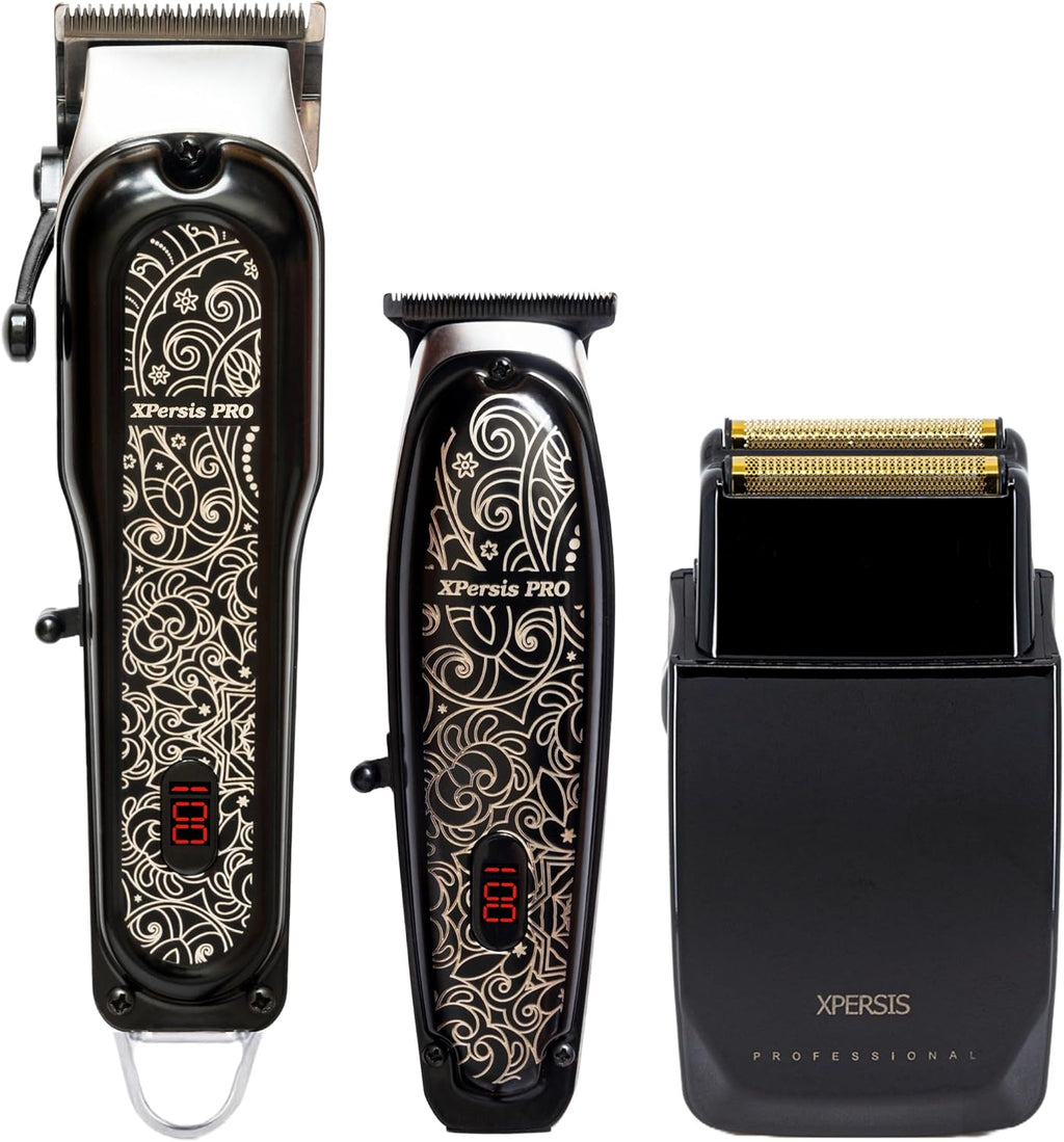 PRO All Metal Quiet and Low Vibration Cordless Hair Clipper + Hair Trimmer for Mens and Barbers +Shaver with Sharp Blades, Cord/Cordless Electric Razor for Mens Black