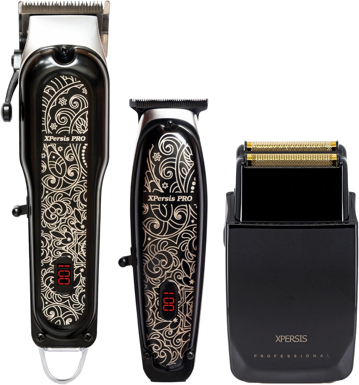 PRO All Metal Quiet and Low Vibration Cordless Hair Clipper + Hair Trimmer for Mens and Barbers +Shaver with Sharp Blades, Cord/Cordless Electric Razor for Mens Black