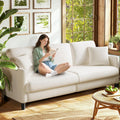 Welzona 83' Couches for Living Room, Teddy Sofa Couch, Comfy Sofas for Living Room, Tool-Free Setup Loveseat Sofa, All-Wood Love Seat Couches, Small Couch 2 Pillows Included, Beige