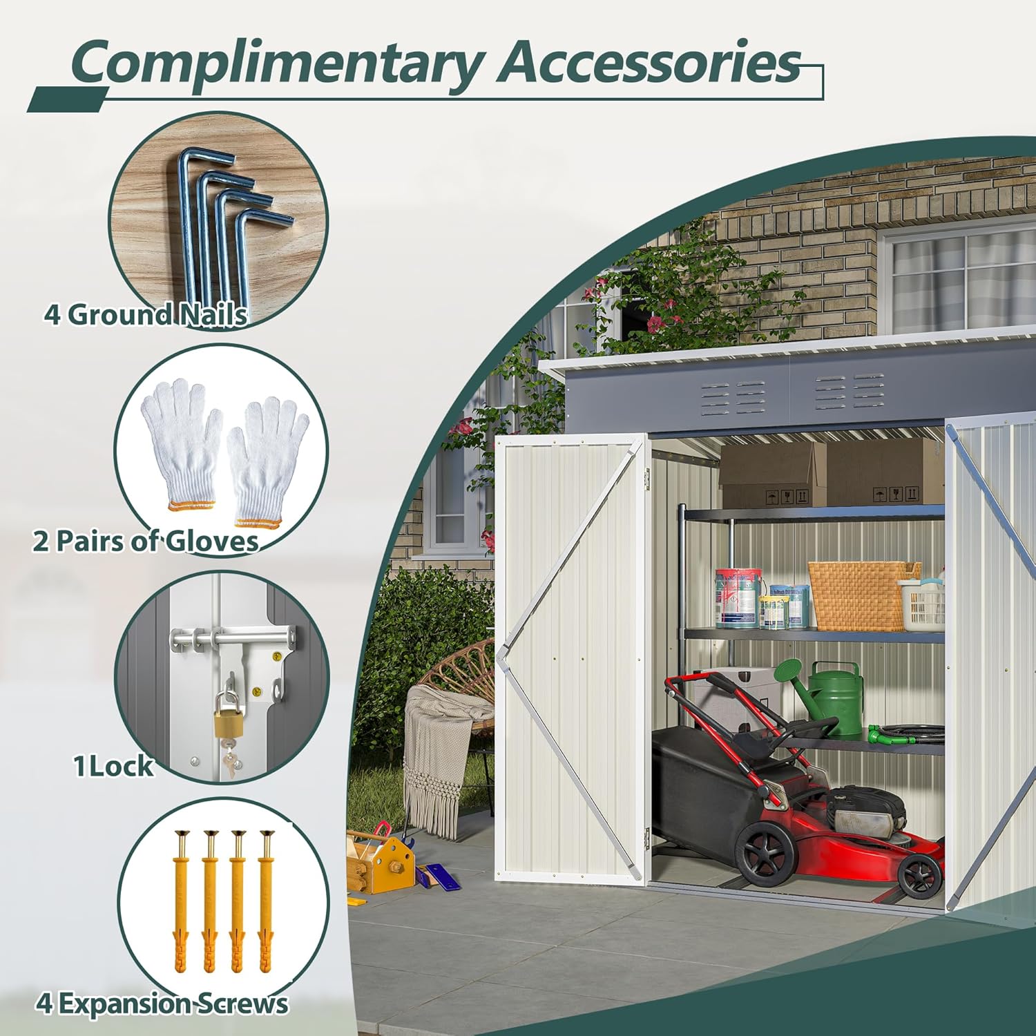 KEIKI Storage Shed 6x4 FT, Small Metal Tool Shed for Outdoor Storage, Galvanized Steel Garden Shed with Floor & Lockable Doors for Patio, Backyard, Lawn, Grey