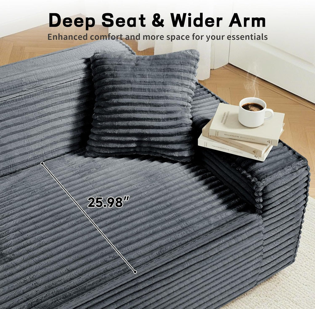 3 Seater Sofa Couch for Living Room (Gray, 38' D + 2 Pillows)