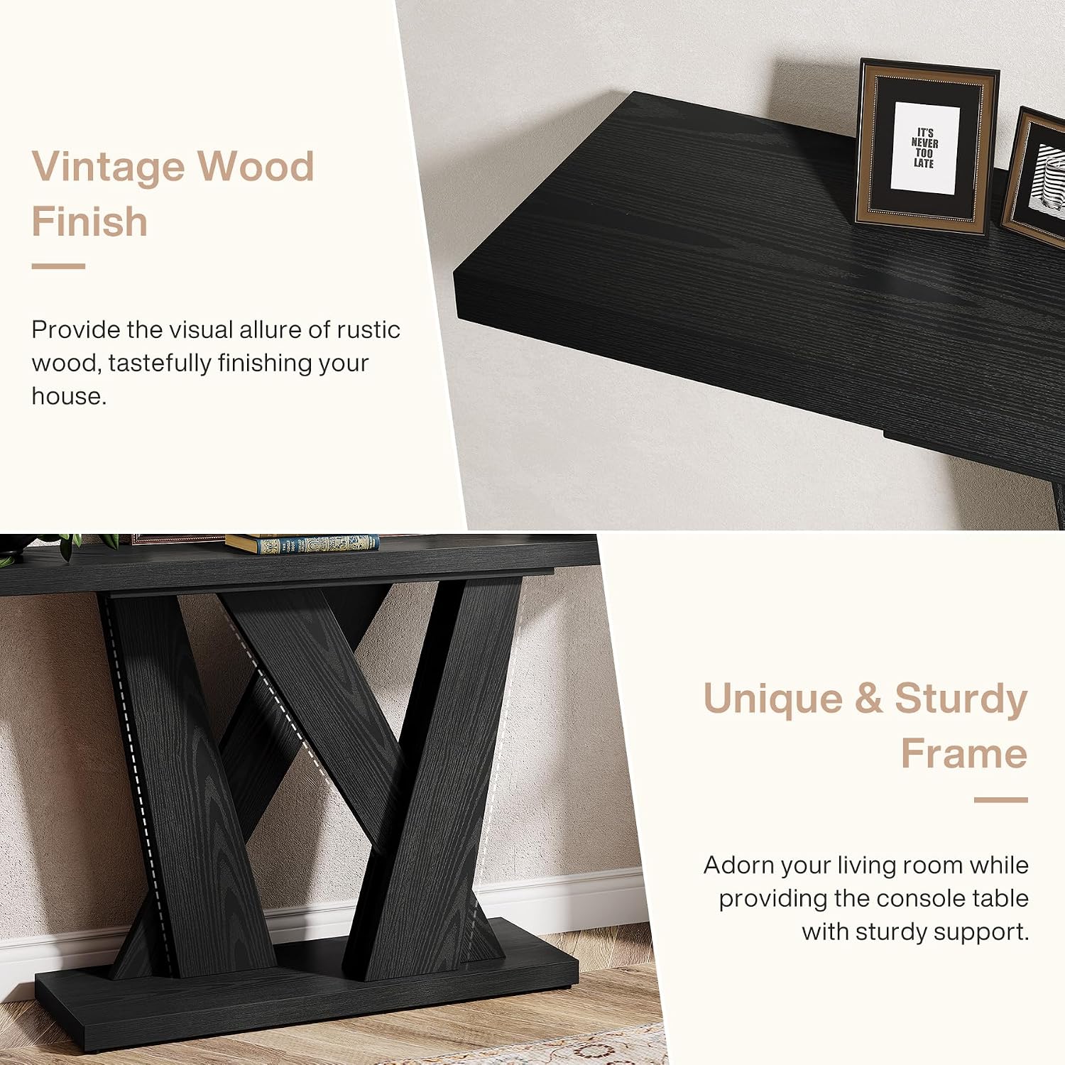 Tribesigns 55-Inch Farmhouse Console Table, Farmhouse Behind The Couch Table TV Stand with Geometric Base, Skinny Sofa Table Entryway Table for Entrance, Living Room, Hallway, Foyer, Black