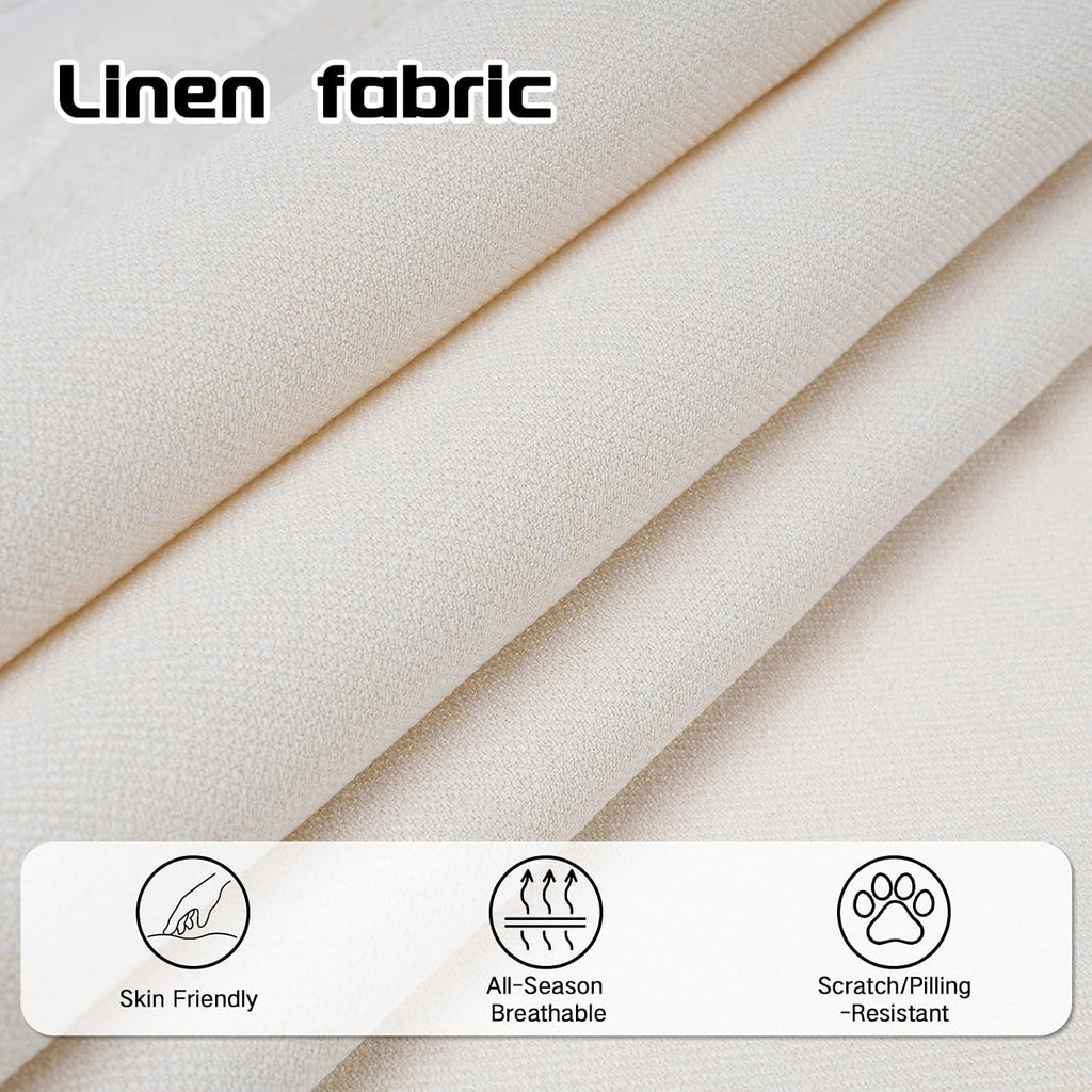 3 Seater Couch, 84' Comfy Linen Fabric Sofa with Deep Seat for Living Room, Modern Beige Sofa Couches for Bedroom, Apartment and Office (No Pillow)