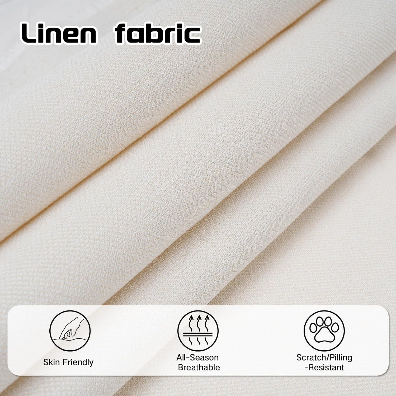 3 Seater Couch, 84' Comfy Linen Fabric Sofa with Deep Seat for Living Room, Modern Beige Sofa Couches for Bedroom, Apartment and Office (No Pillow)