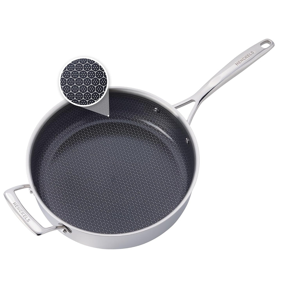 HENCKELS Paradigm 4-qt Saute Pan with Lid, Stainless Steel Nonstick Deep Saute Pan with Helper Handle, 3-Ply Clad Base for Induction Cooktop, Oven & Dishwasher Safe