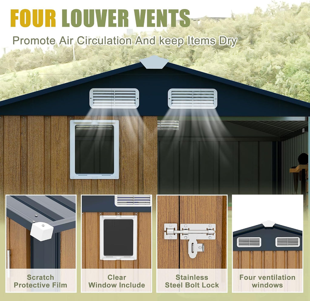 6x8FT Metal Storage Shed - Yellow Outdoor Shed with Lockable Doors, Compact Garden Shed for Backyard/Patio, Sheds & Outdoor Storage with Vents & Clear Window