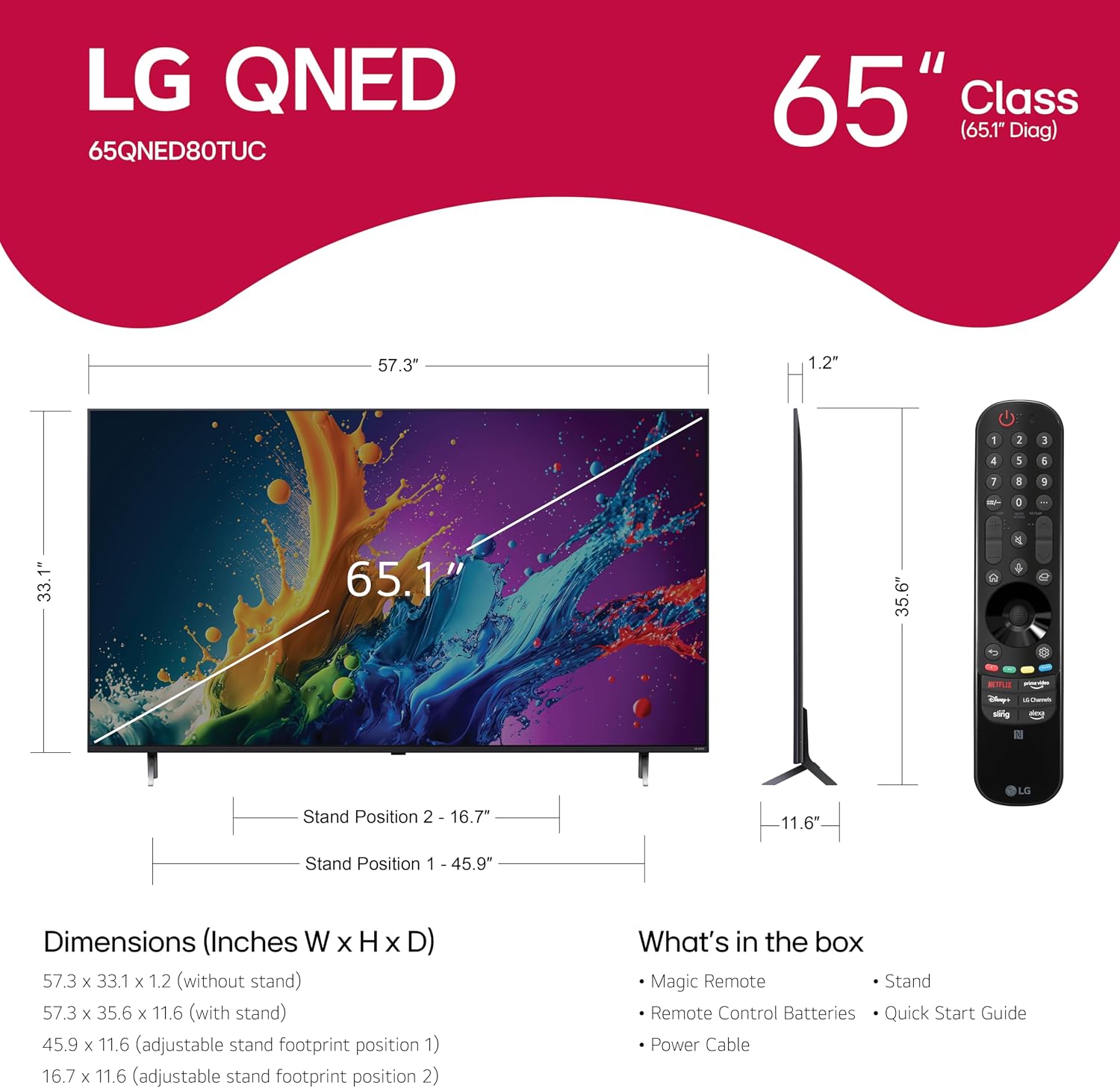 LG 65-Inch Class QNED80T Series LED Smart TV 4K Processor Flat Screen with Magic Remote AI-Powered with Alexa Built-in (65QNED80TUC, 2024) (Renewed)