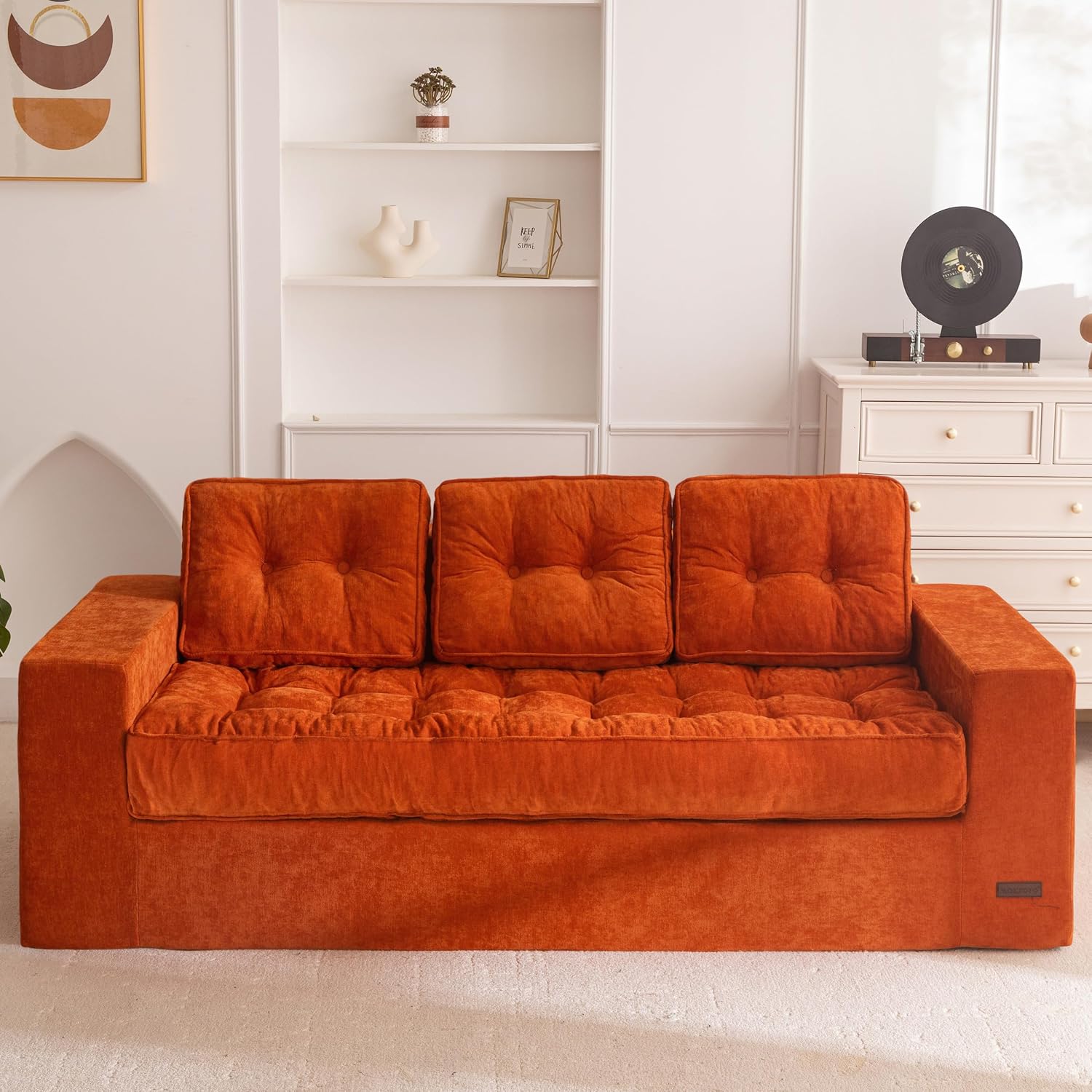 MAXYOYO Boneless Sofa Couch, 75' Oversized Loveseat Sofa, Tufted Floor Couch Bean Bag Chair for Living Room Bedroom Apartment, Sofa in a Box, No Assembly Needed, Orange