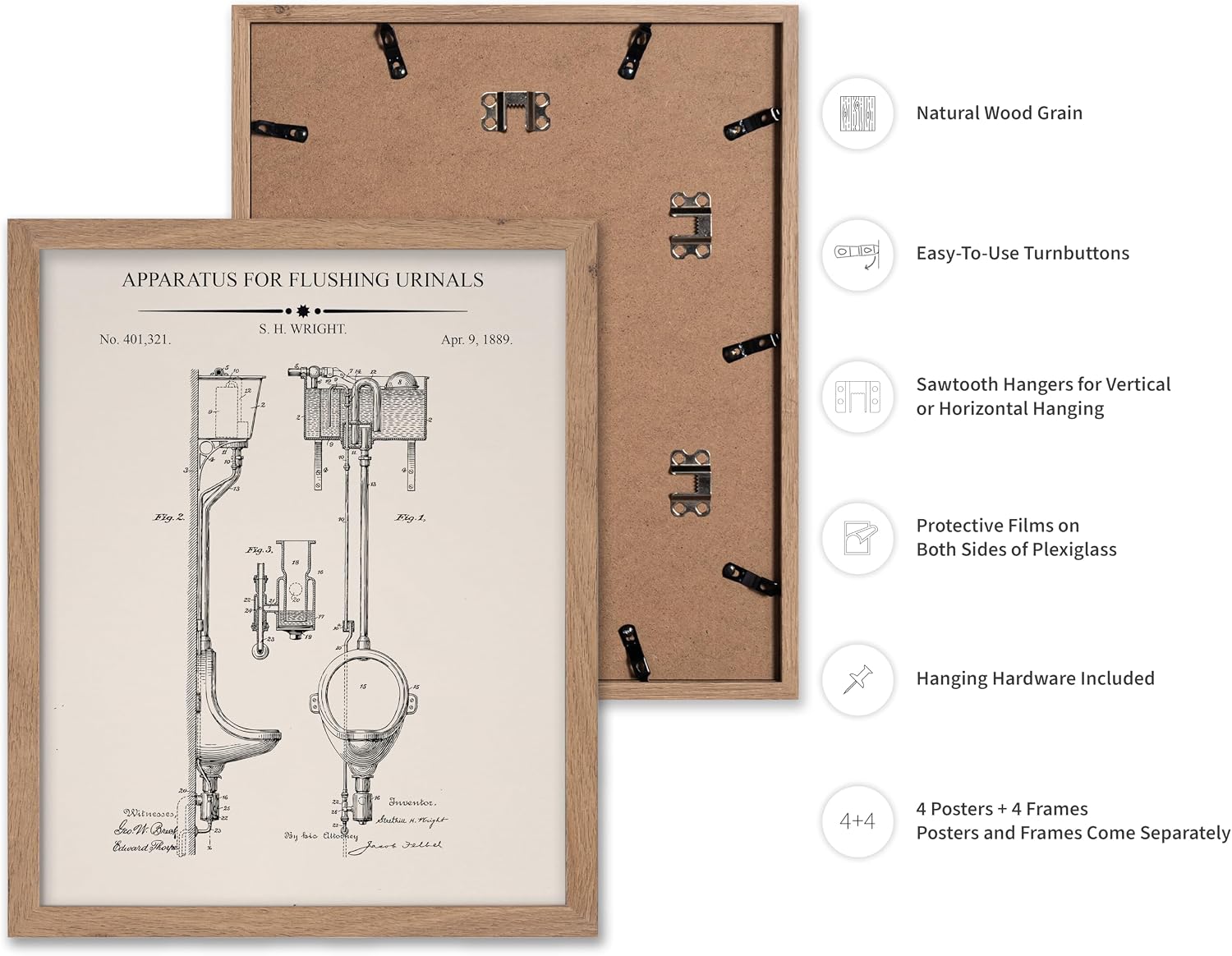 Poster Master 4-Piece Toilet Paper Rolls Blueprint Poster - Water Closet Patent Print - Toilet Art - Bathroom Art - Toilet Paper Art -Technical Drawing Art - Bathroom Decor, 16x20 Beige Framed