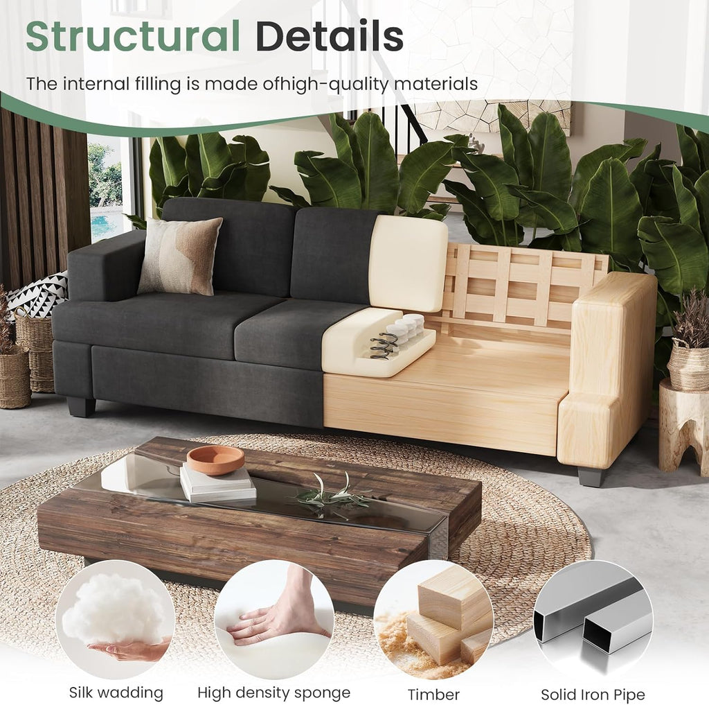 YOUDENOVA Sofa, 89' 3-Seater Deep Seat Sofa, Modern Comfy Couches for Living Room Apartment Lounge, Dark Grey Chenille