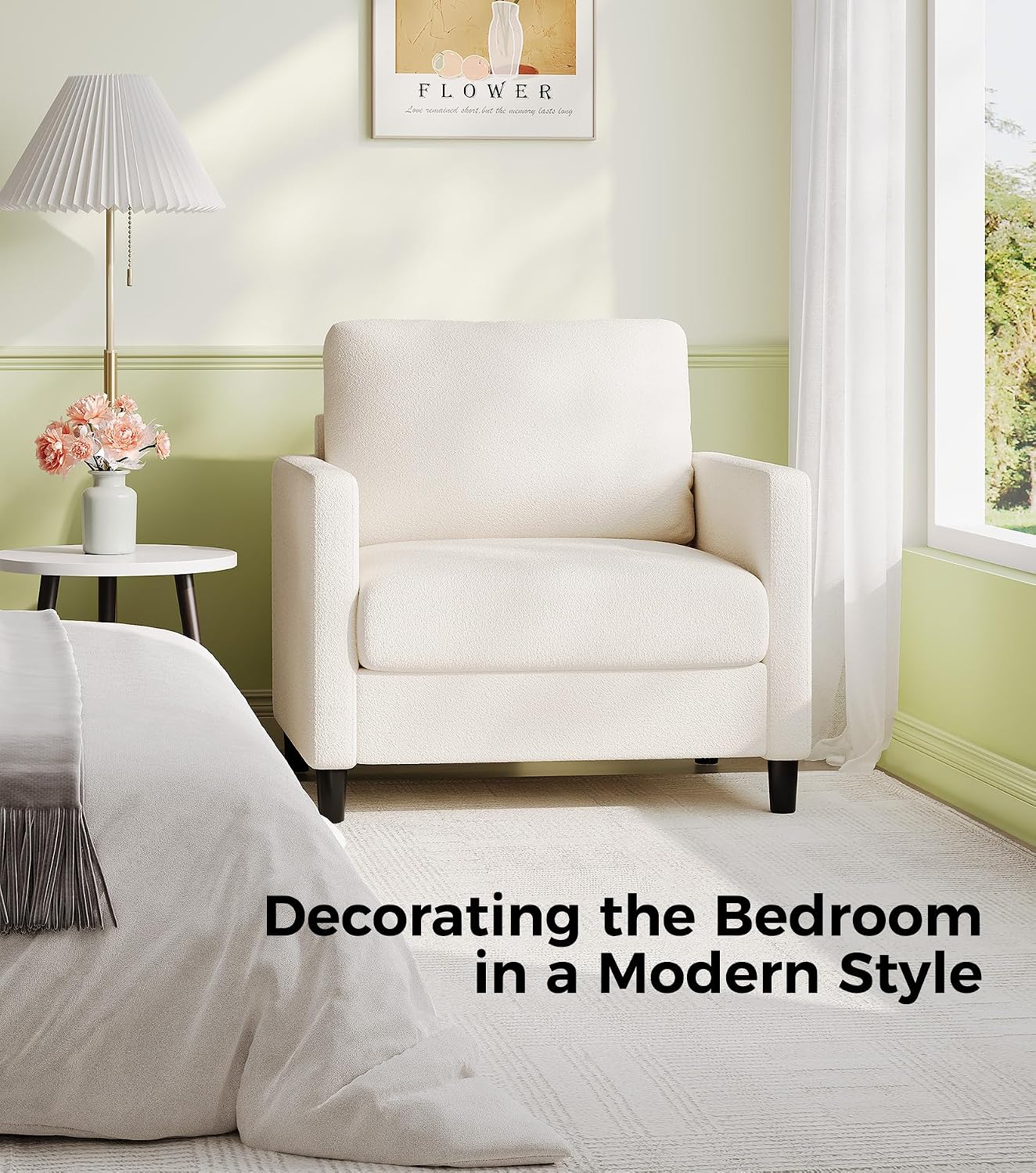 Welzona Sofa Accent Chair, 33' Reading Chair for Bedroom, Tool-Free Setup Living Room Accent Chairs, Comfy Arm Chairs Living Room, All-Wood Reading Nook, Beige