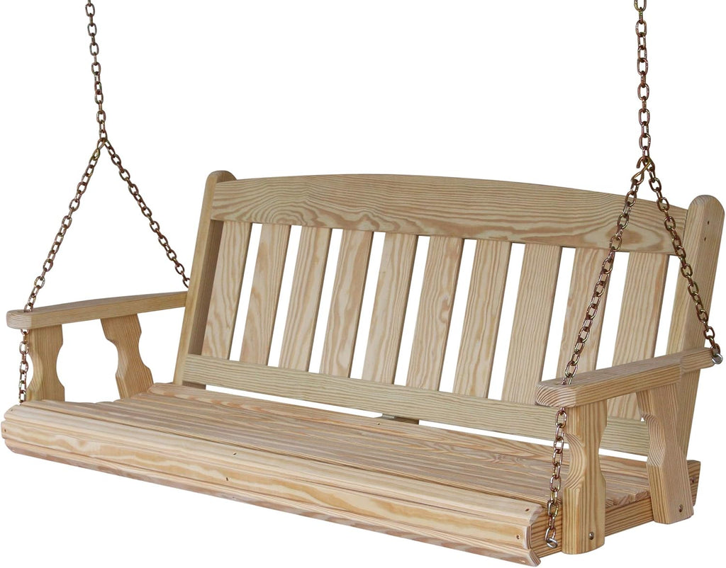 Amish Casual Heavy Duty 800 Lb Mission Treated Porch Swing with Hanging Chains (5 Foot, Unfinished)
