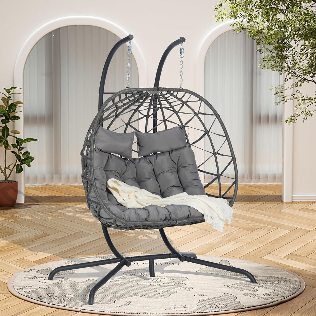 Lazy Daze Hammocks 2 Person Outdoor Rattan Hanging Chair Patio Wicker Egg Chair