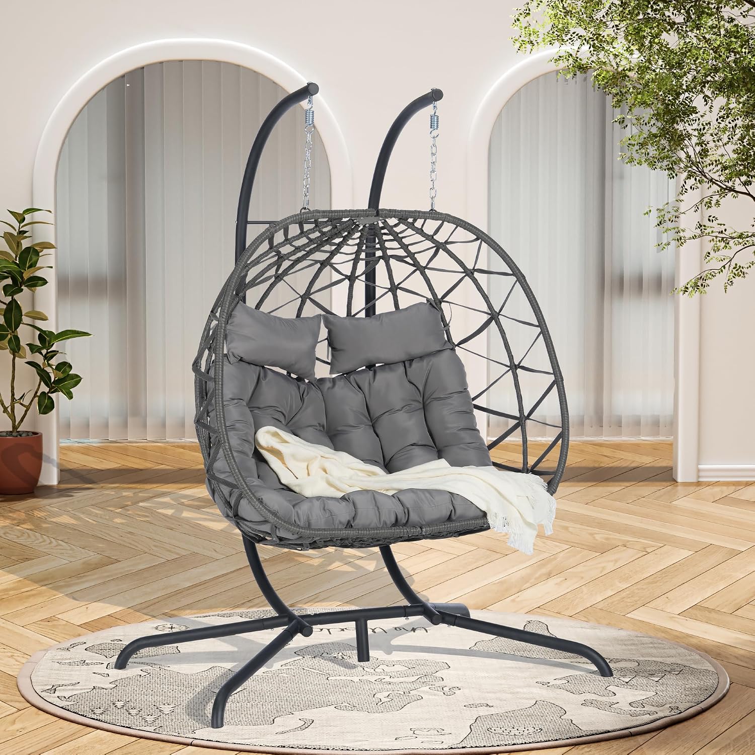 Lazy Daze Hammocks 2 Person Outdoor Rattan Hanging Chair Patio Wicker Egg Chair