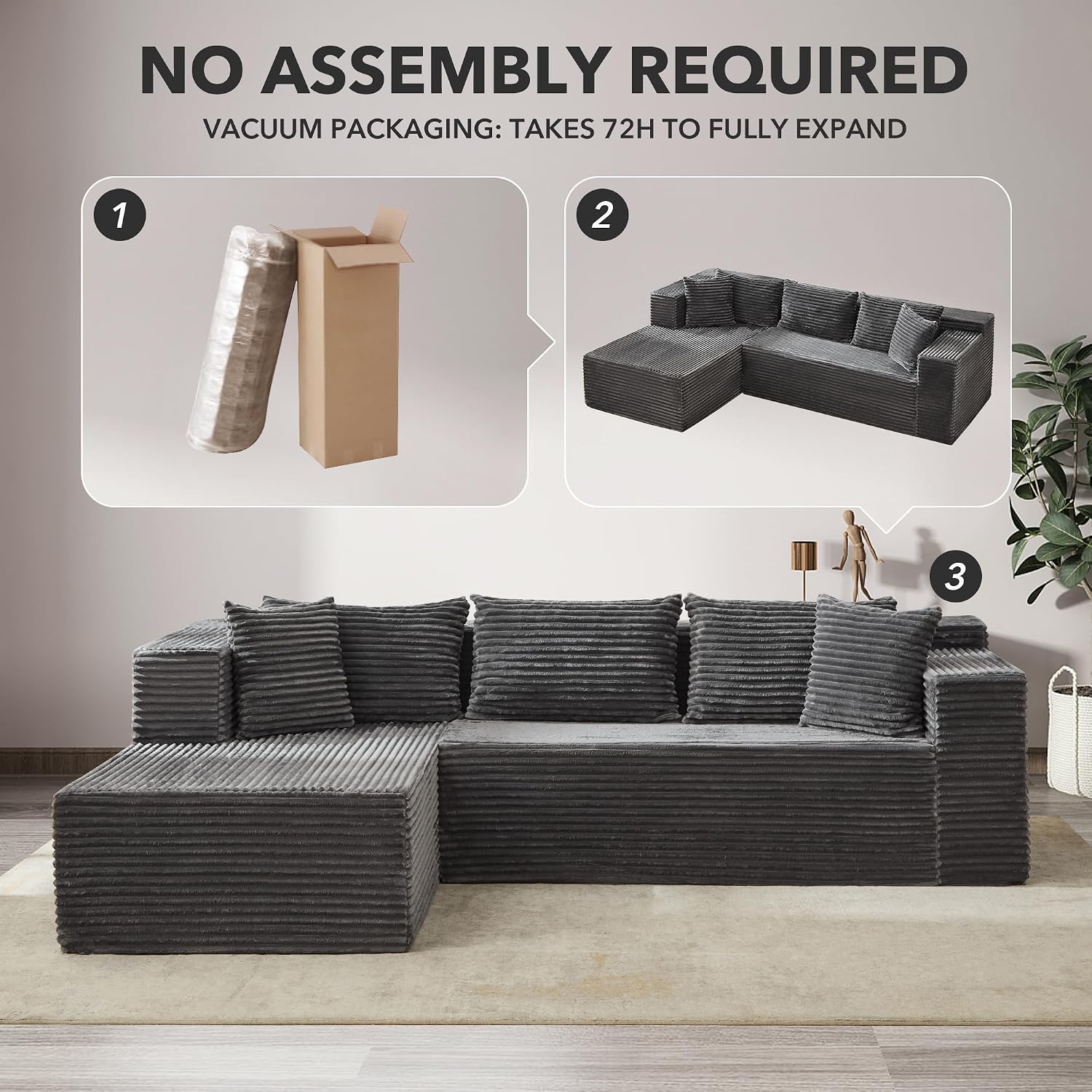 Garvee Modular Sectional Sofa Cloud Sectional Couch, 106' Comfy L Shaped Couches for Living Room,Oversized Sofa Sleeper with Deep Seat, No Assembly Required