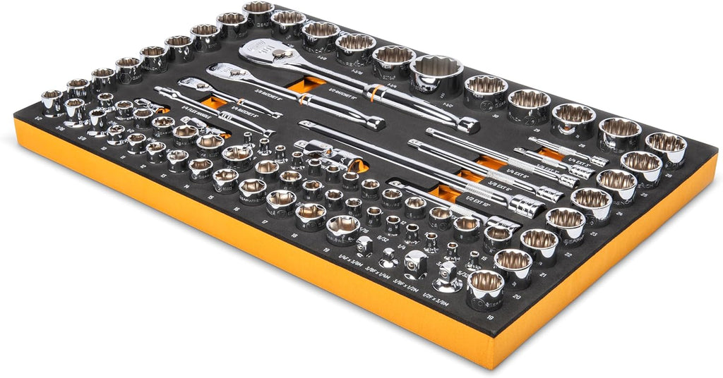 GEARWRENCH 83 Pc. 1/4, 3/8', 1/2' 90-Tooth SAE/Metric Mechanics Tool Set with EVA Foam Tray - 86529
