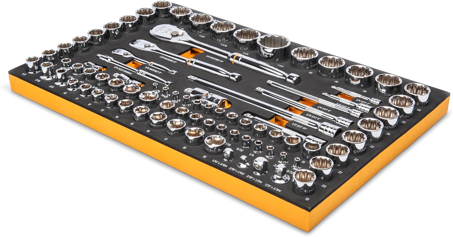 GEARWRENCH 83 Pc. 1/4, 3/8', 1/2' 90-Tooth SAE/Metric Mechanics Tool Set with EVA Foam Tray - 86529