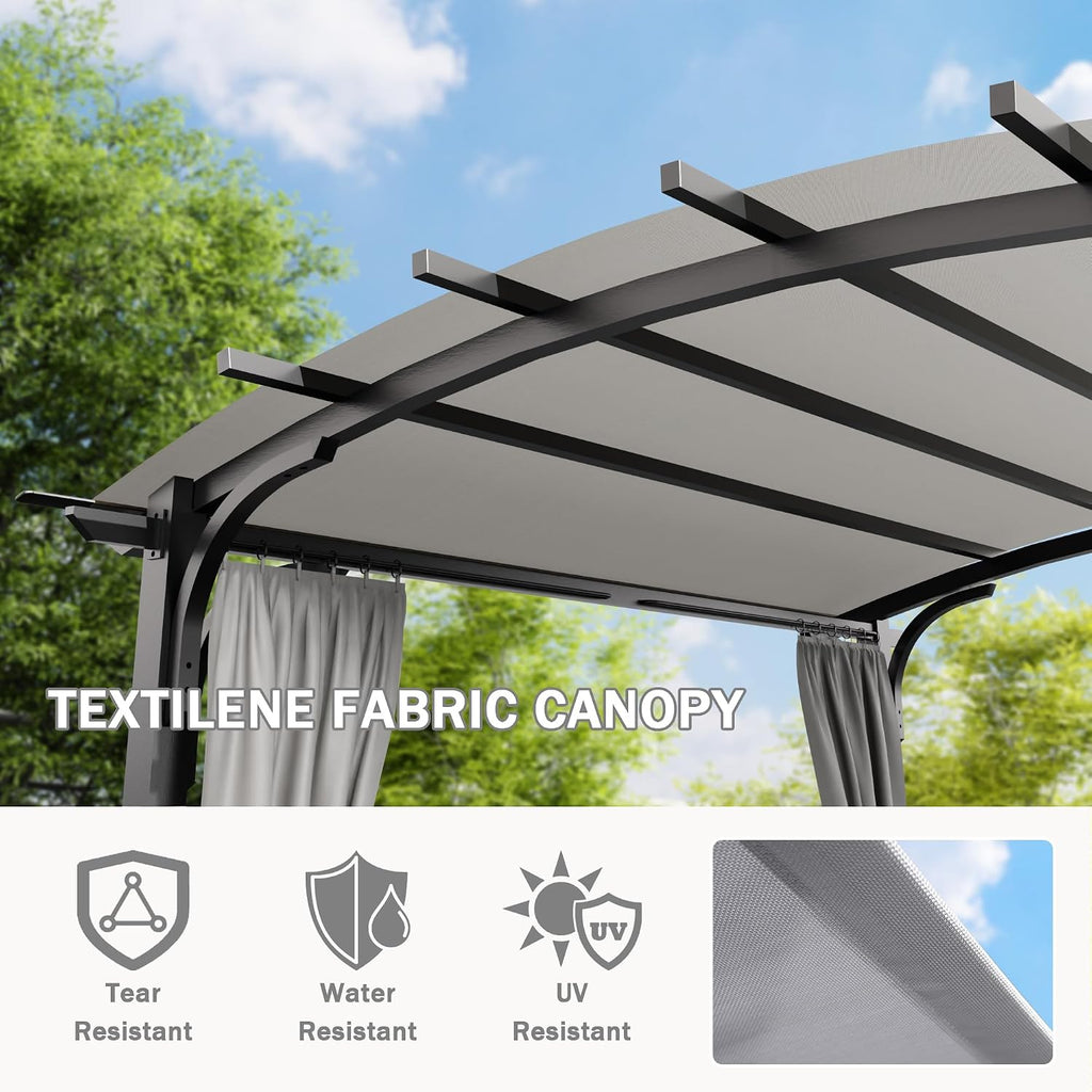 Meetleisure 11'x11' Outdoor Pergola with Sidewalls - Arched Top Outdoor Pergola with Metal Steel Frame and Textilene Top Canopy, Ideal for BBQ Party & Family Gathering, Grey Top