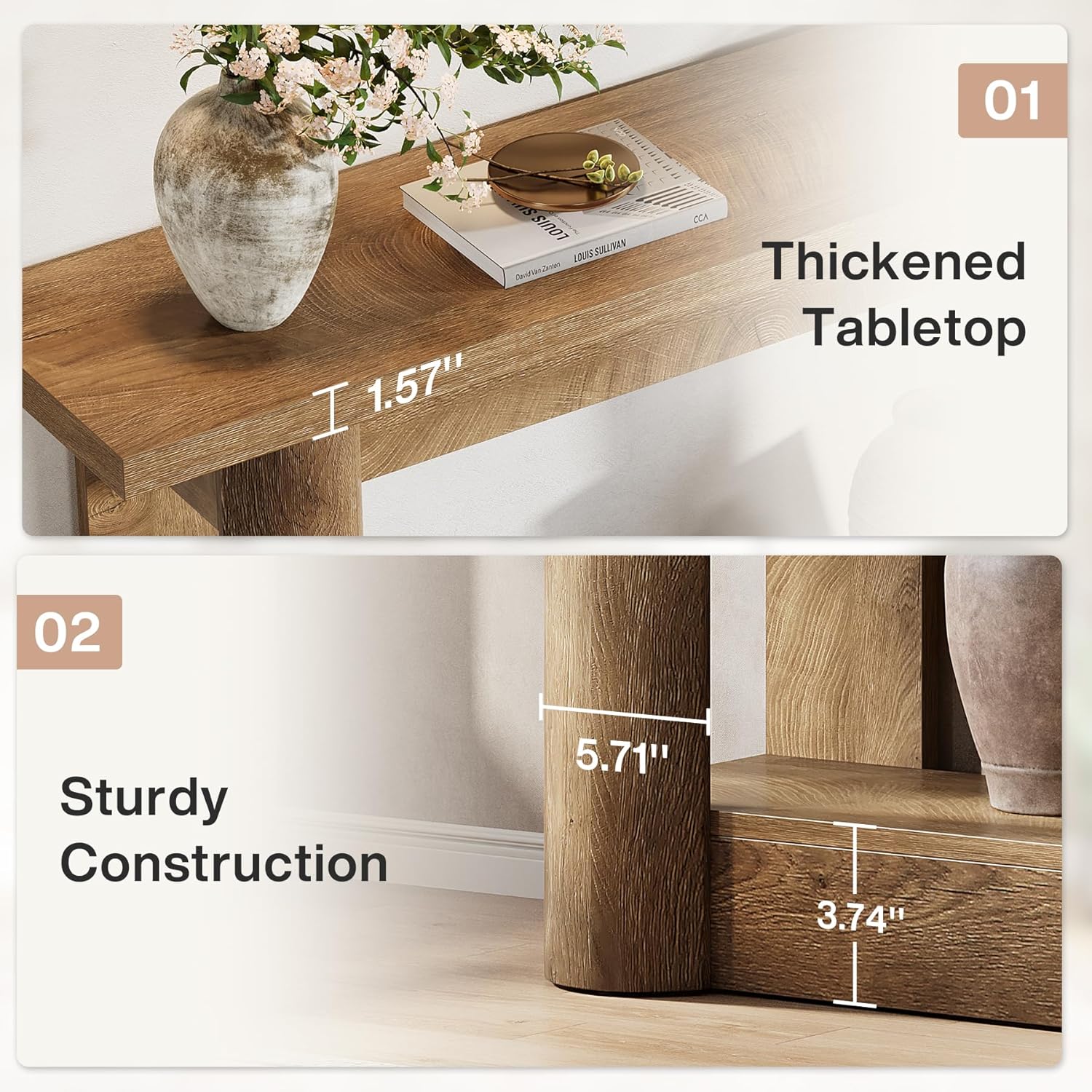 Tribesigns 63' Narrow Console Table, 2-Tier Storage Long Entryway Table, Sofa Foyer Furniture for Living Room, Entrance, Hallway, Light Brown