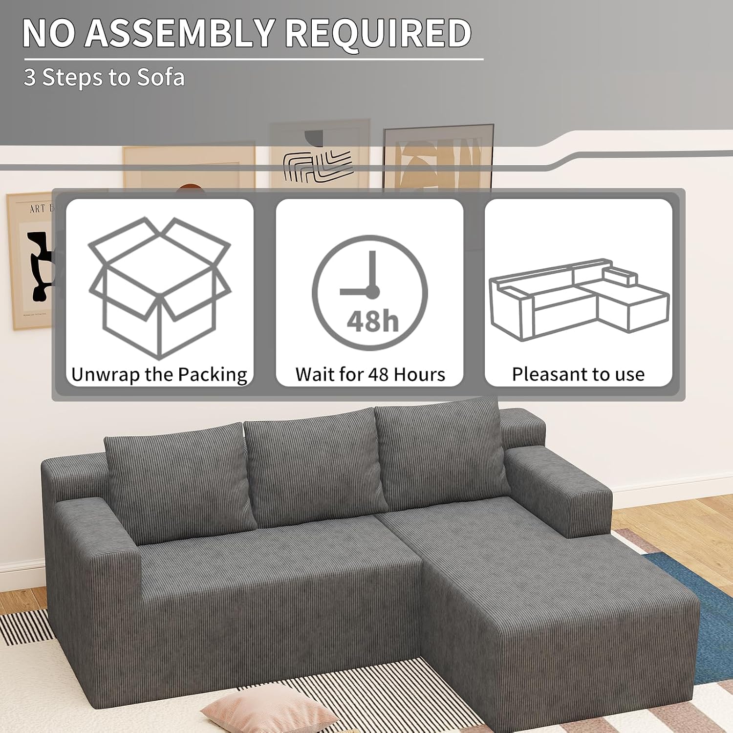 87' Modular Sectional Sofa, Cloud Sectional Couch with Deep Seat, Modern Modular L-Shape Sofa with Chaise, Cozy Boneless Couches for Living Room, Small Spaces, No Assembly Required
