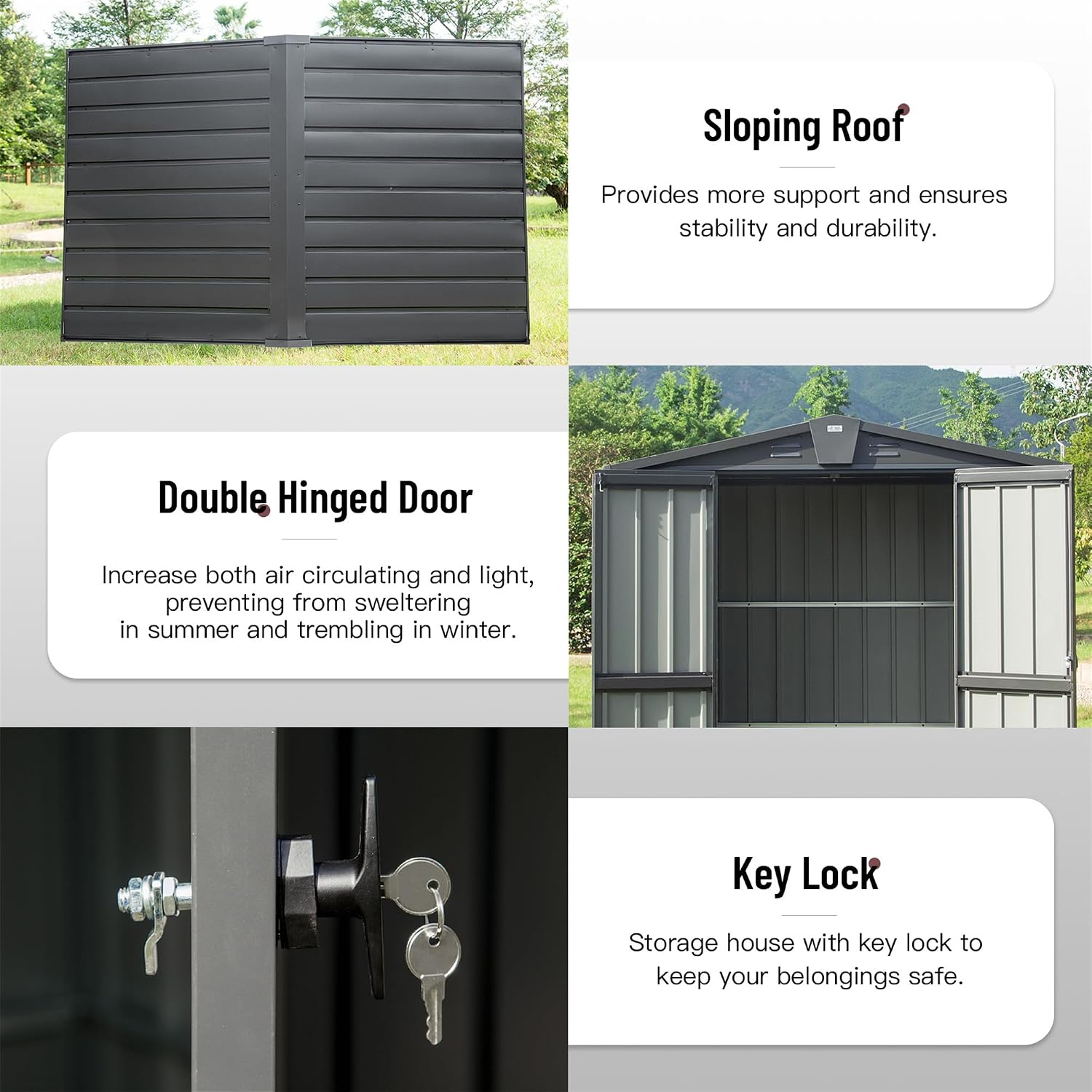 Ritsu Outdoor Storage Shed, Outdoor Garden Shed for Bike, Trash Can, Machine, Galvanized Steel, Outdoor Shed with Lockable Door for Backyard, Patio, Lawn (5.7x3ft, Black)