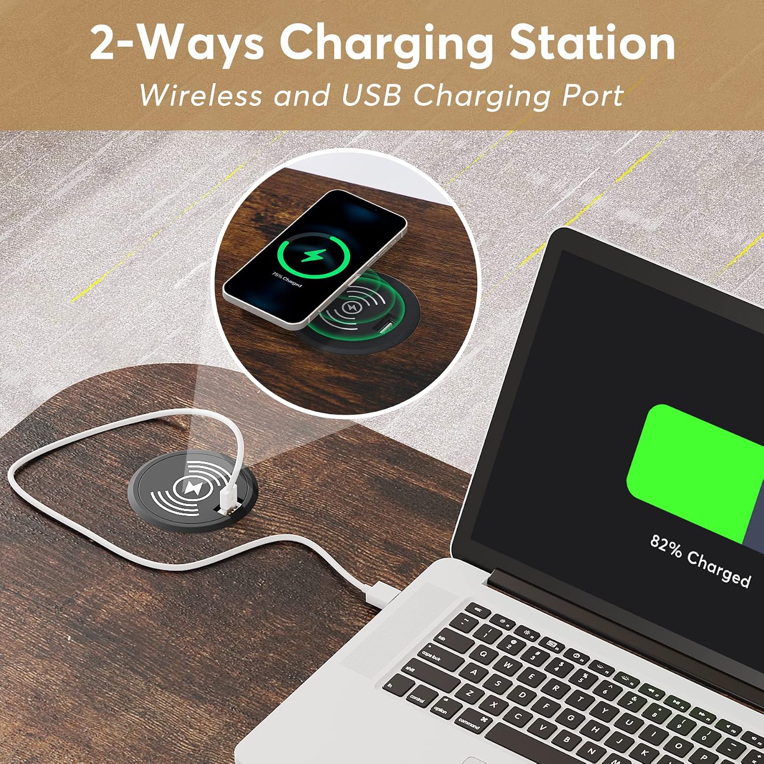 Tribesigns Portable Desk with Power Outlets, Height Adjustable Side Table Sofa Couch Bedside Laptop Computer Cart with USB Charging Ports, Mobile Small Standing Desk with Keyboard Tray