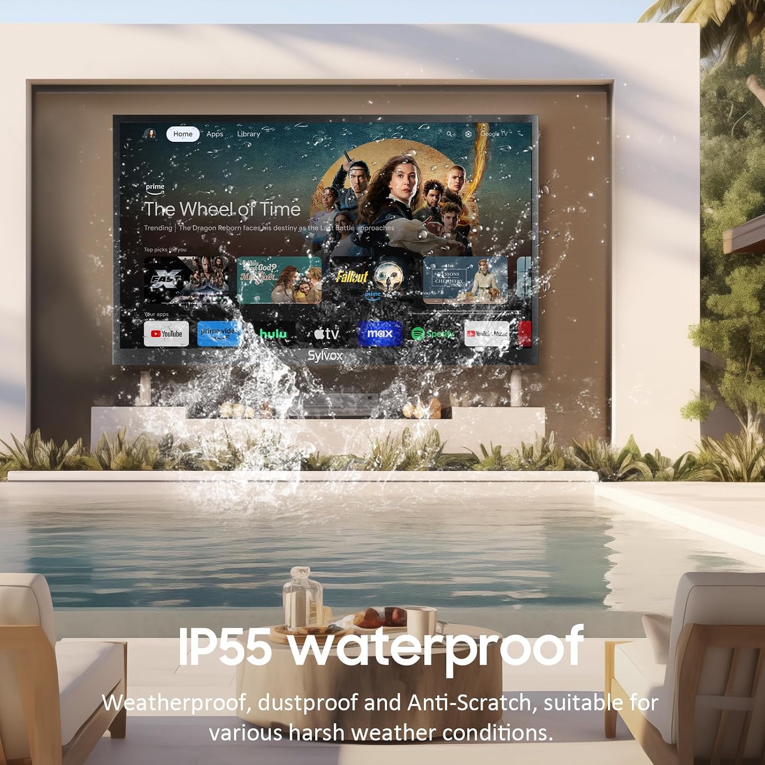 SYLVOX Outdoor TV with Rolling Stand, 65 inch 4K Smart TVs, Weatherproof & IP56 Waterproof, Support Google Assistant, Chromecast, 1000 nit Brightness Partial Sun (Deck Pro 3.0/2026)