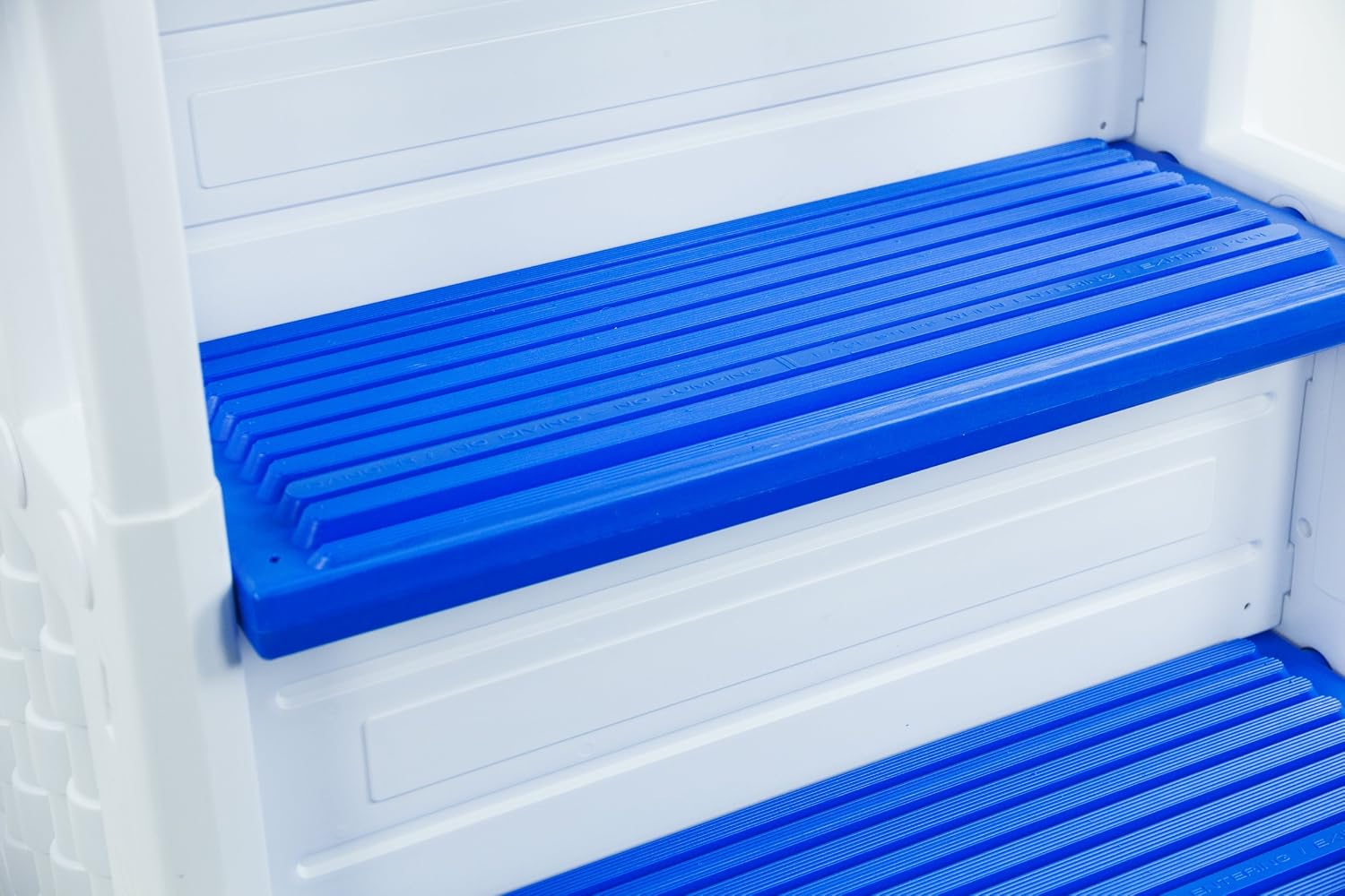 Aqua Select Everest in Pool Step and Outside Flip Up Ladder System | White with Blue Steps | for Above Ground Swimming Pools | Wide Steps for Added Stability | Safety Stairs Capacity Up to 350 lbs