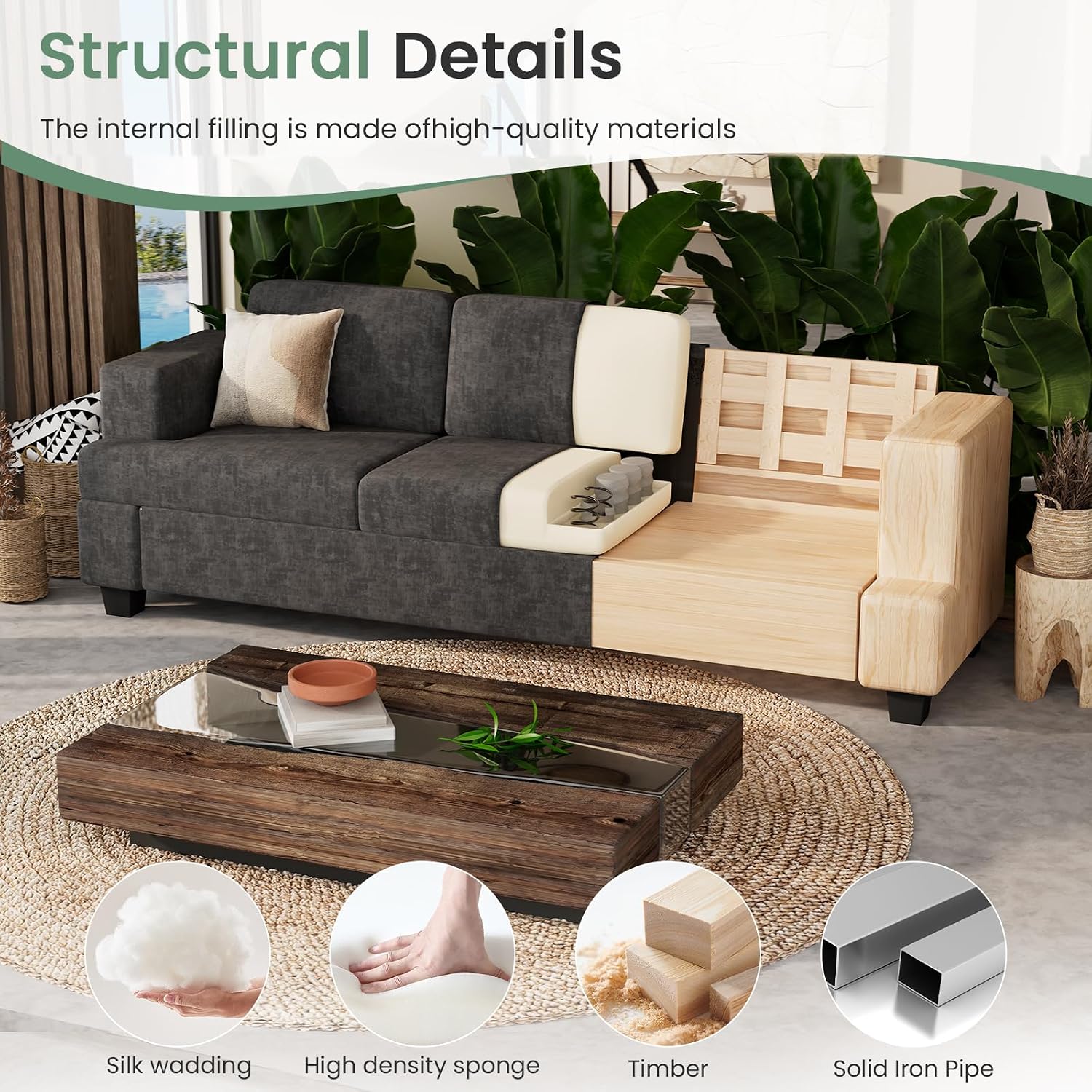 YOUDENOVA Sofa, 63' Comfy Loveseat Sofa with Deep Seats, Couch for Living Room, Modern Sleeper Couch, Dark Grey Chenille