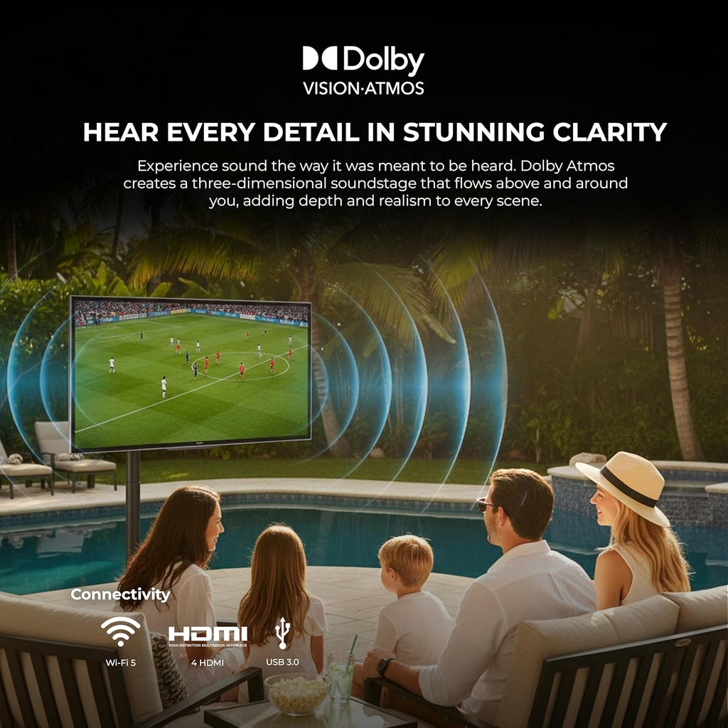 Titan S300 Mini-LED 55 Inch Outdoor TV, Full Sun, IP65 Smart Weatherproof TV, 4K HDR, 120 Hz, Tizen AI OS, 1200 Nits, Wi-Fi 5, HDR10+, Outdoor TV Cover, Slim Bezel, 2 Yr Wty