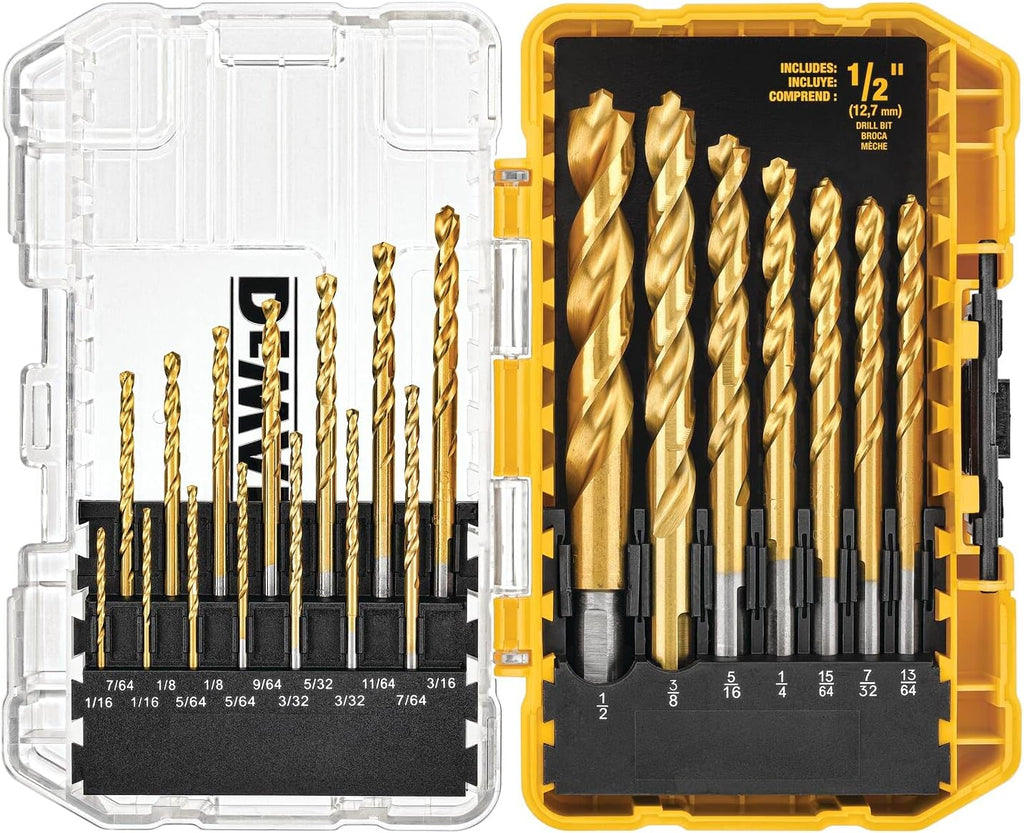 DEWALT 20V Max Cordless Drill Combo Kit, 2-Tool with Titanium Drill Bit Set, Pilot Point, 21-Piece (DCK240C2 & DW1361)