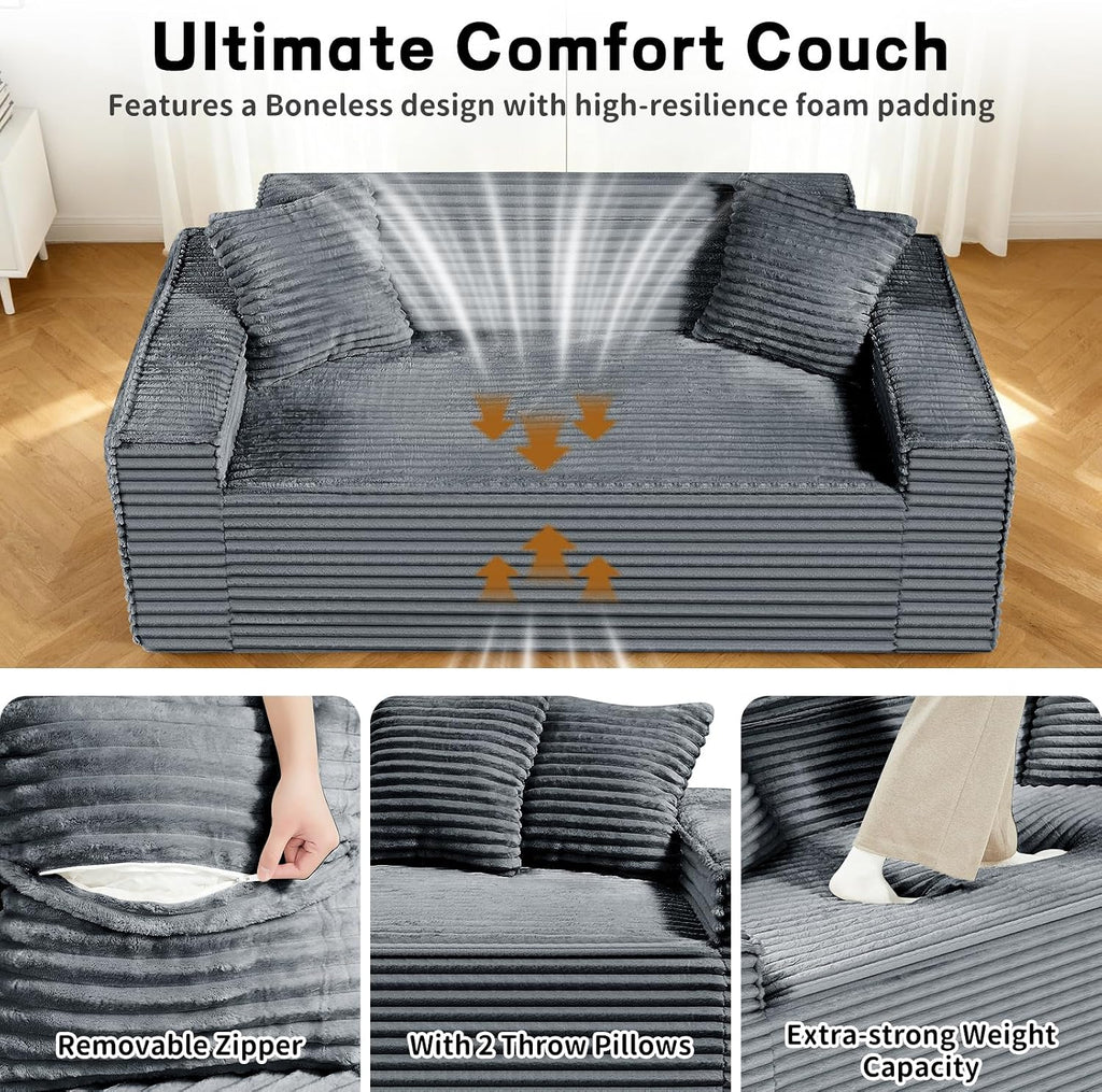 3 Seater Sofa Couch for Living Room (Gray, 38' D + 2 Pillows)