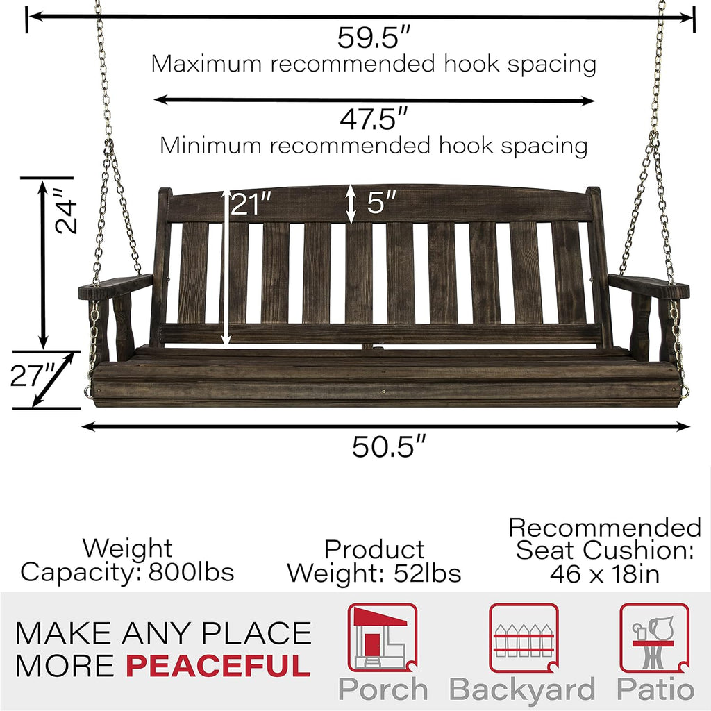 Amish Casual Heavy Duty 800 Lb Mission Treated Porch Swing with Hanging Chains (4 Foot, Dark Walnut Stain)