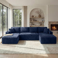 125' Oversized Cloud Boneless Couch with Chaise, Modern Modular Sofa with Deep Seat, Corduroy Upholstered U Shaped Couch for Living Room, No Assembly Required (Blue)