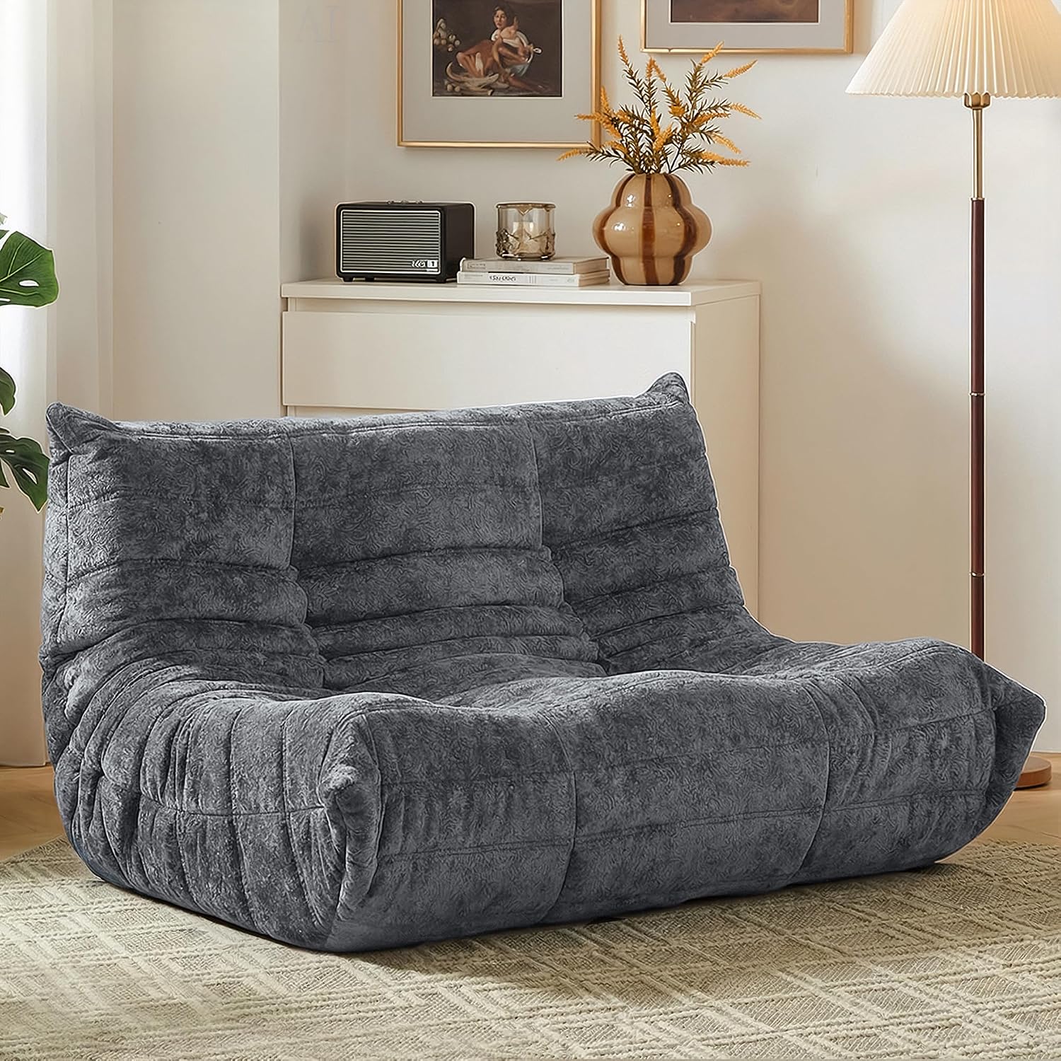 HABUTWAY Bean Bag Chair, Giant Bean Bag Chairs for Adults, Loveseat Fireside Chair, 2 Seater Lazy Bean Bag Sofa Memory Foam Couch for Living Room, Bedroom, Office (Grey)