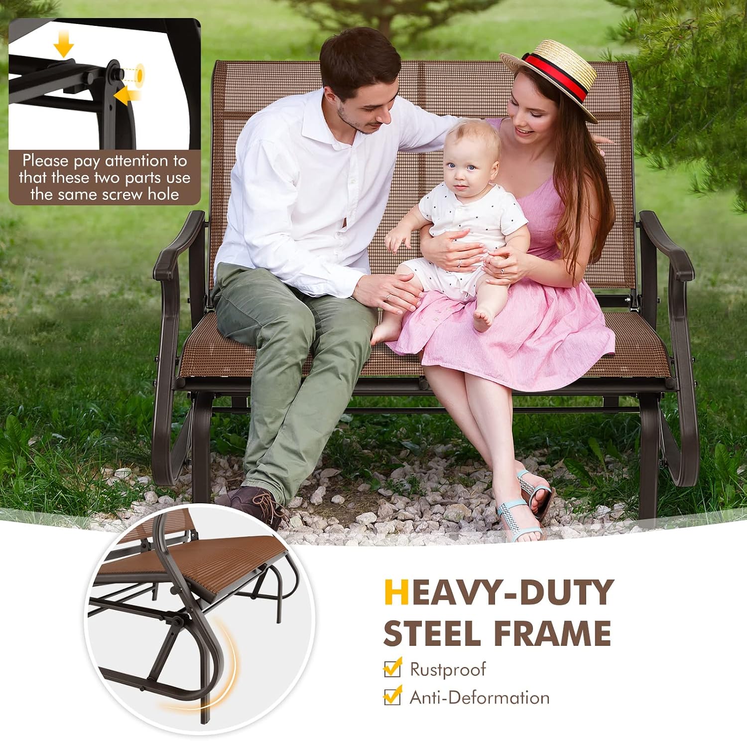 Giantex Outdoor Glider Bench Chair - Extra-Large 2 Person Loveseat with Breathable Fabric, Steel Frame, 660lbs Weight Capacity Swing Chair for Lawn, Yard, Poolside, Garden, Patio Swing Glider Chair