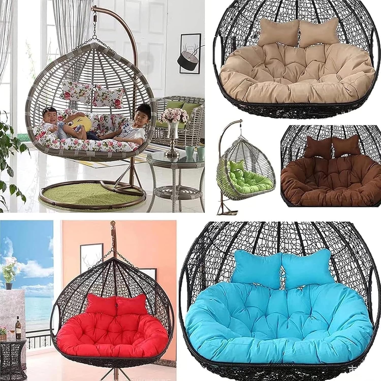 Washable Hanging Egg Chair Cushions Replacement, Double Swing Chair Cushion Waterproof Thicken(F,150 * 110cm/59 * 43in)