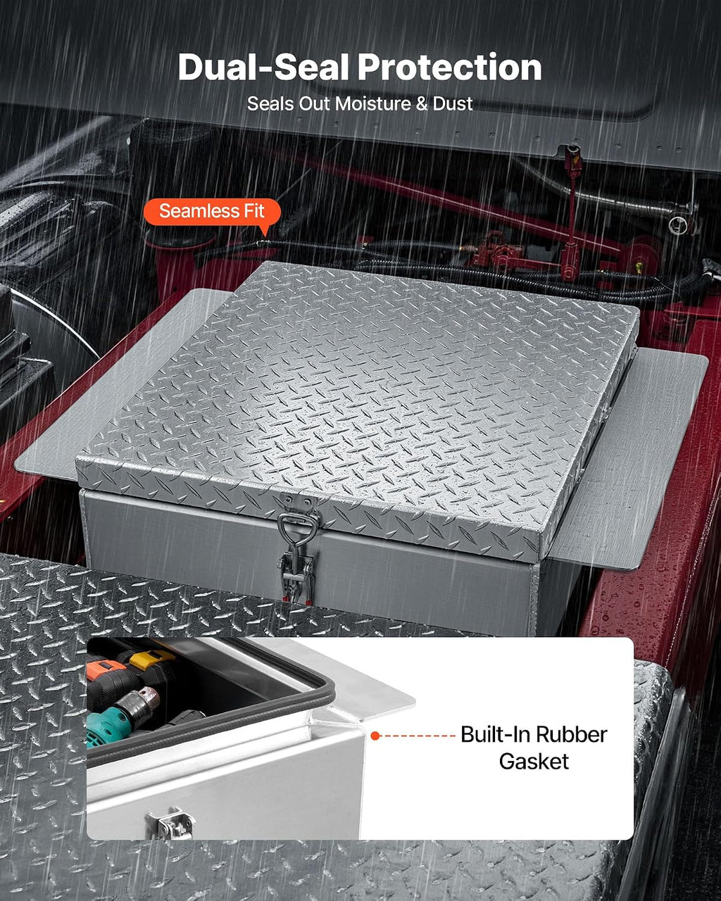 VEVOR Truck Bed Tool Box, Heavy Duty Aluminum Tool Box with Diamond Plate, Storage Toolbox Chest Organizer Supports up to 220 lbs, Ideal for Pickup, Truck Bed, RV, Trailer, 30.3 x 24 x 12.2 in, Silver