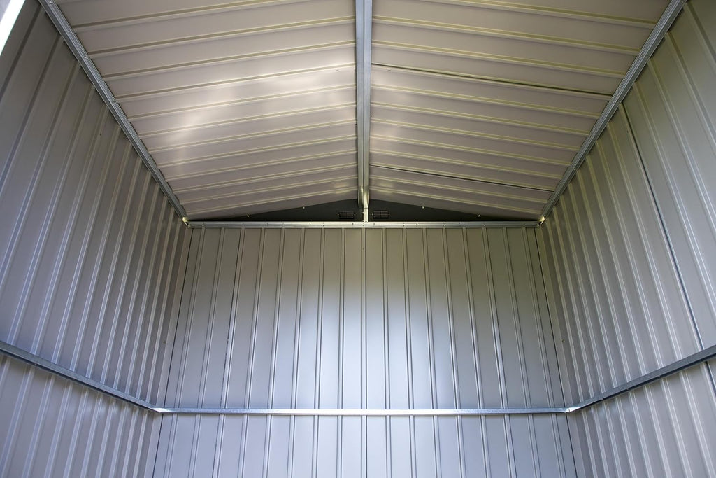 Arrow Shed Elite 14' x 14' Tall Outdoor Steel Storage Shed with High Gable and Lockable Doors Storage Building, Anthracite