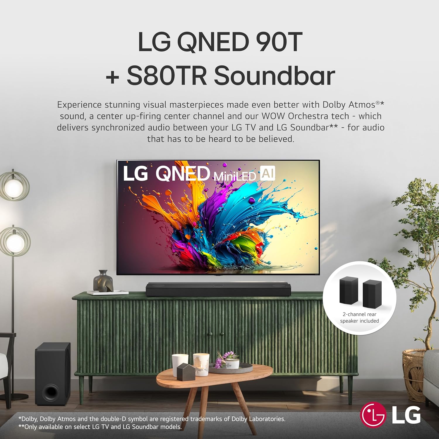LG 65-Inch Class QNED90T Series Mini LED Smart TV 4K Processor Flat Screen with Alexa Built-in (65QNED90TUA, 2024),LG 5.1.3 ch. Sound Bar with Wireless Dolby Atmos and Rear Speakers
