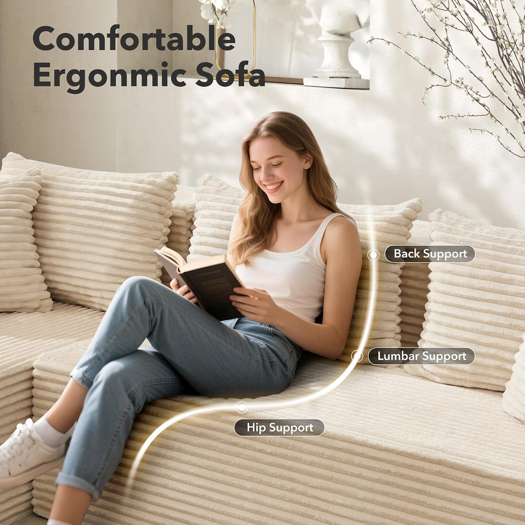 Modular Sectional Sofa Cloud Sectional Couch, 106' Comfy L Shaped Black Couches for Living Room,Oversized Sofa Sleeper with Deep Seat, No Assembly Required