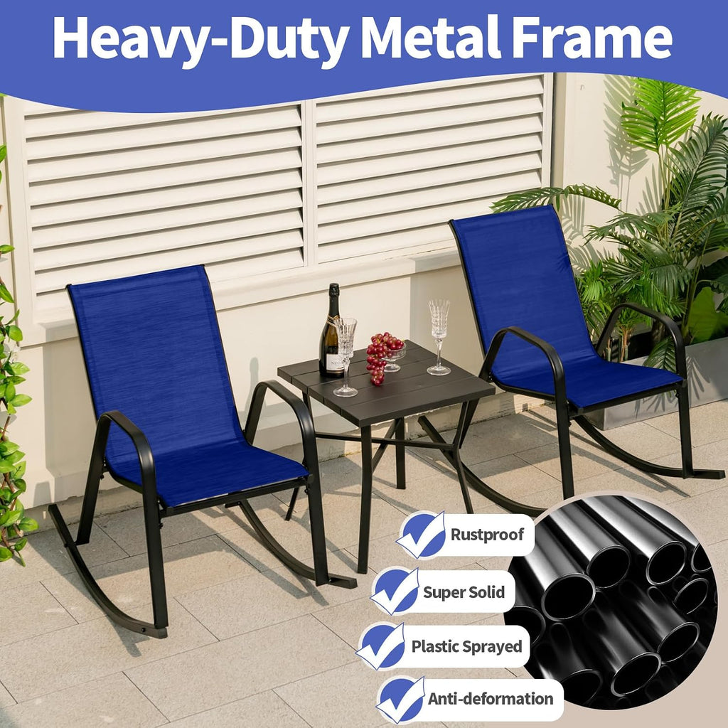 Giantex Outdoor Rocking Chairs Set of 2, Patio Rocking Chairs w/Breathable Seat & Back, Heavy-Duty Metal Support, Ergonomic Outside Rocker for Backyard, Poolside, Garden, Navy