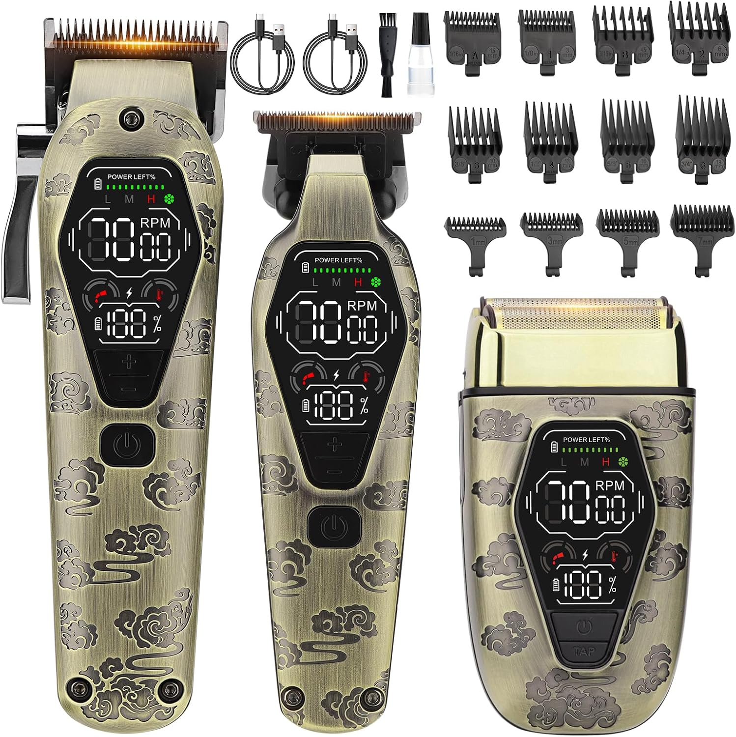 Beatslm Hair Clippers for Men Professional, T-Blade Hair Trimmer for Men, Electric Shaver Razor, Beard Trimmer, 3 in 1 Cordless Barber Clippers and Trimmers Set, Haircutting Kit LCD Display (Bronze)