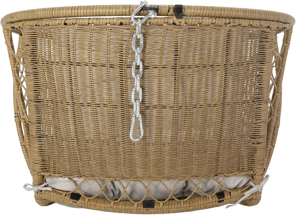 34.50' W Hanging Egg Chair Outdoor Indoor Double Papasan Comfy Wicker Balcony Patio Rocking Swing Cushions Light Brown (Brown+Beige + Fabric)
