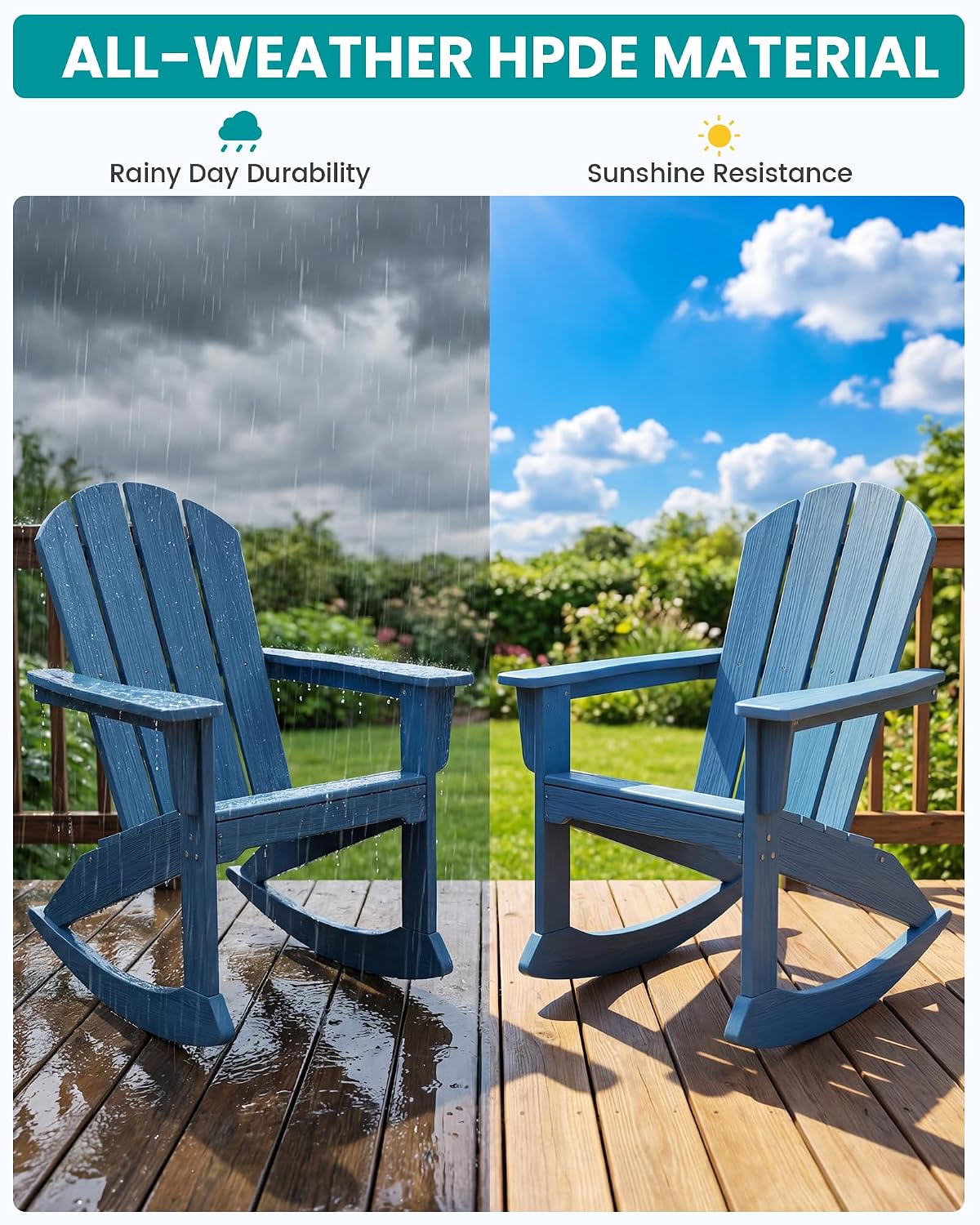 SERWALL Outdoor Adirondack Rocking Chairs Set of 6, All-Weather HDPE Adirondack Rocker Chair, Front Porch Rocker Chairs for Patio Lawn Porch Deck, Navy
