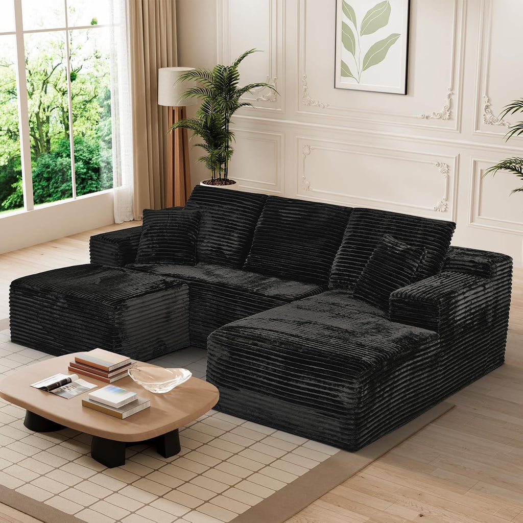 108' Boneless Couches for Living Room, U Shaped Comfy Cloud Modular Sectional Memory Foam Deep Seat Boneless Couch, No Assembly Required Sofa for Living Room with Right Facing Chaise & Ottoman, Black