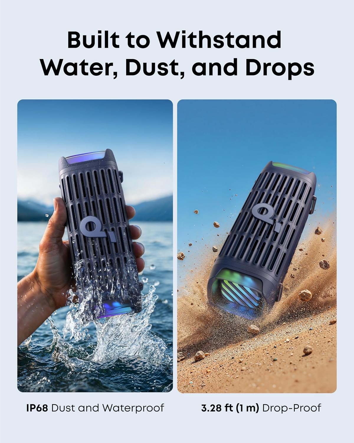 Soundcore Boom 3i by Anker, Compact Outdoor Speaker, IP68 Waterproof, Floating Playback, Saltwater-Resistant, BassUp 2.0, 50W Portable Speaker, Bluetooth 5.3, 16H, TWS, Kayak/Fishing/Camping-Blue