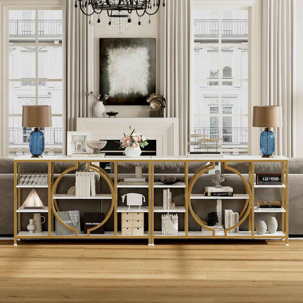 GiftGo 47' Industrial Console Tables for Entryway Rustic Sofa Table Behind Couch 4 Tier Wooden Shelves Entry Table with Storage for Foyer, Hallway, Front Door,Living Room (White Gold, 47')